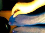 藍色紋漁網襪紅色高跟鞋淫語自慰的淫女